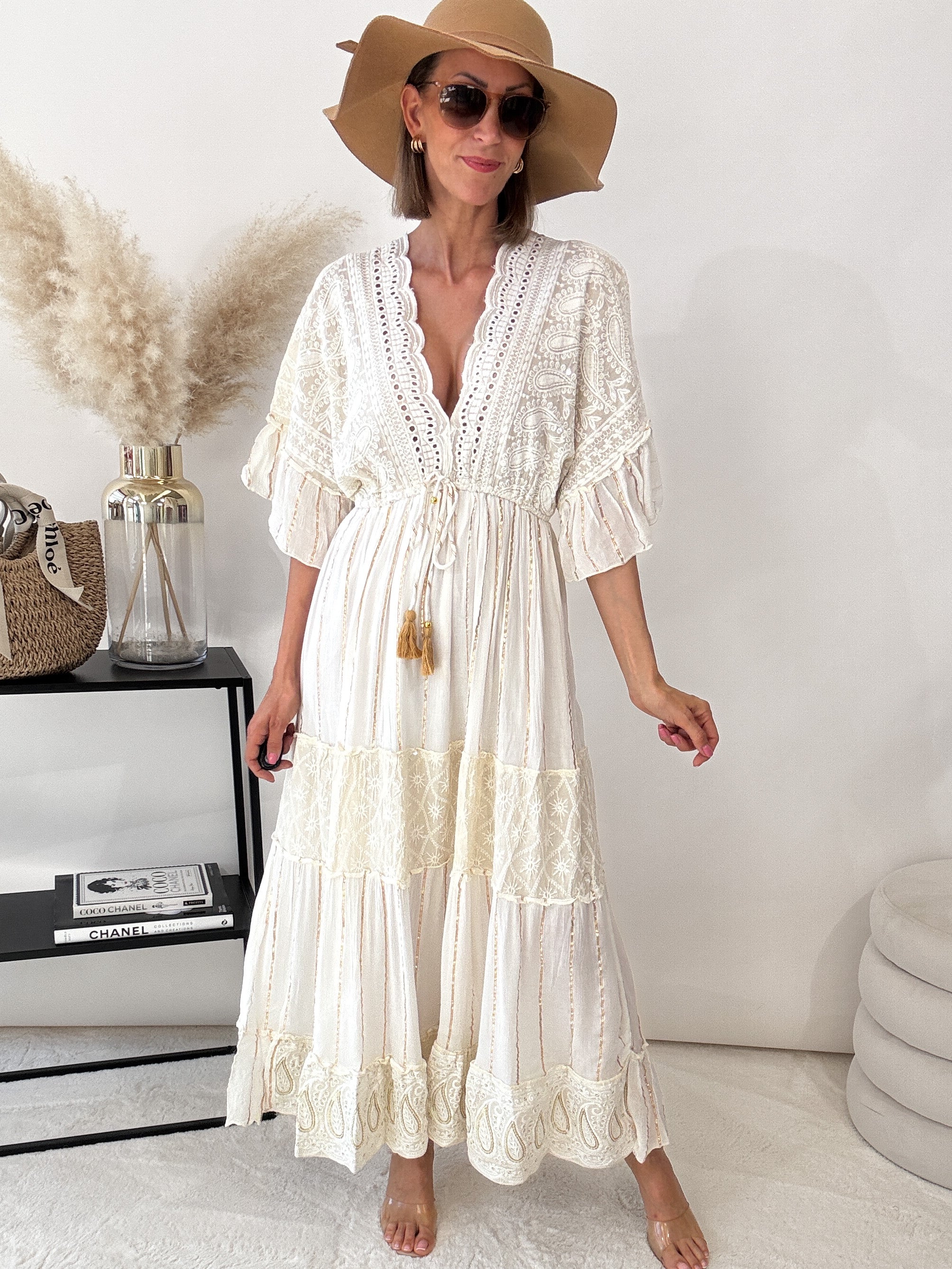 "Boho Dream 2.0" Maxikleid mit Pailetten - creme