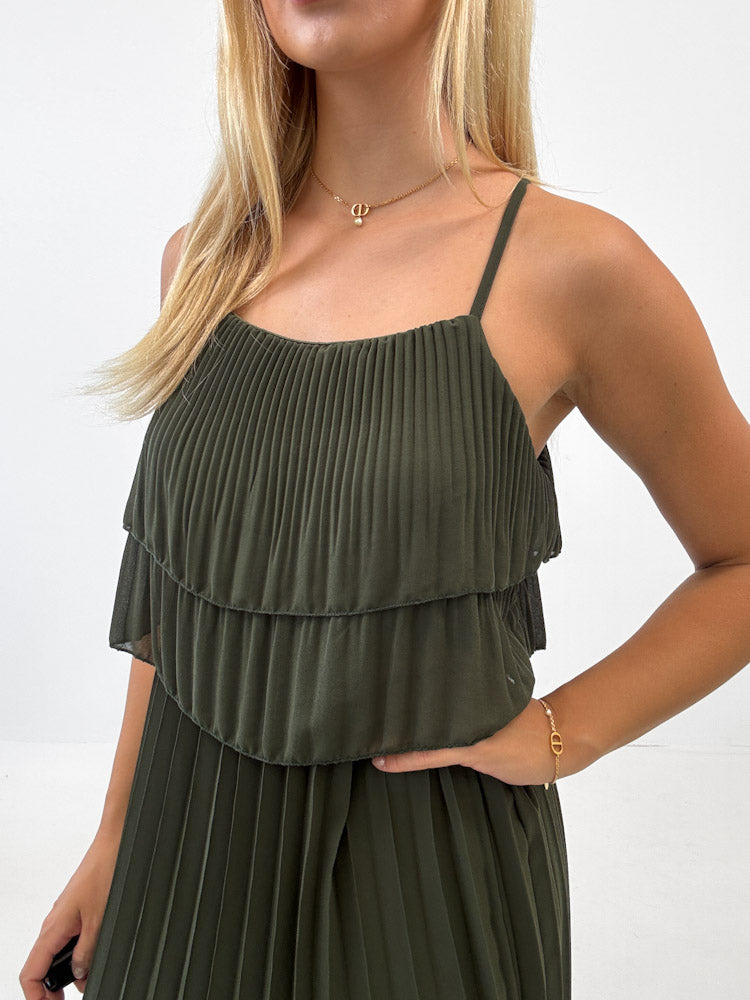 "Milano 2.0" Plissee Kleid - khaki