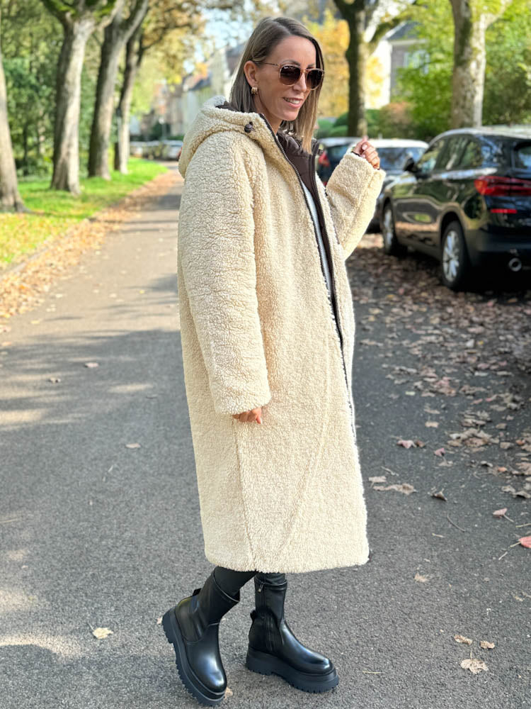 "Reversible" Gesteppte Wendejacke mit Teddyfell- braun/beige