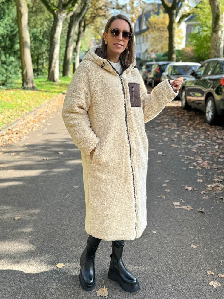 "Reversible" Gesteppte Wendejacke mit Teddyfell- braun/beige