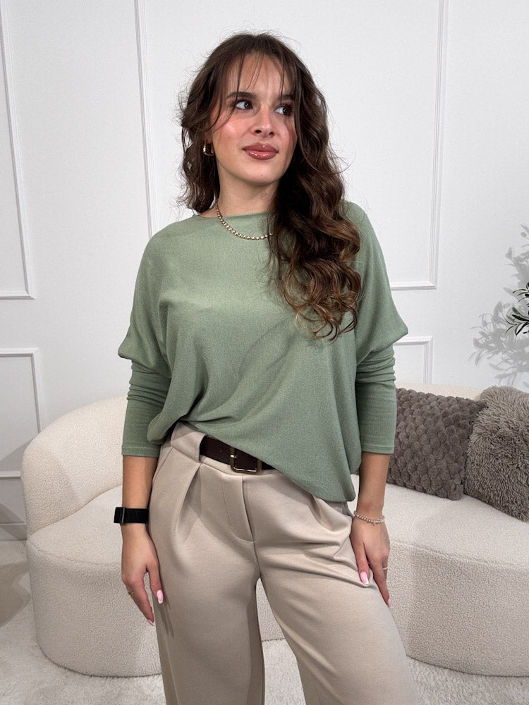 "Soft" weiches Longshirt aus Viscose & Wolle - matcha