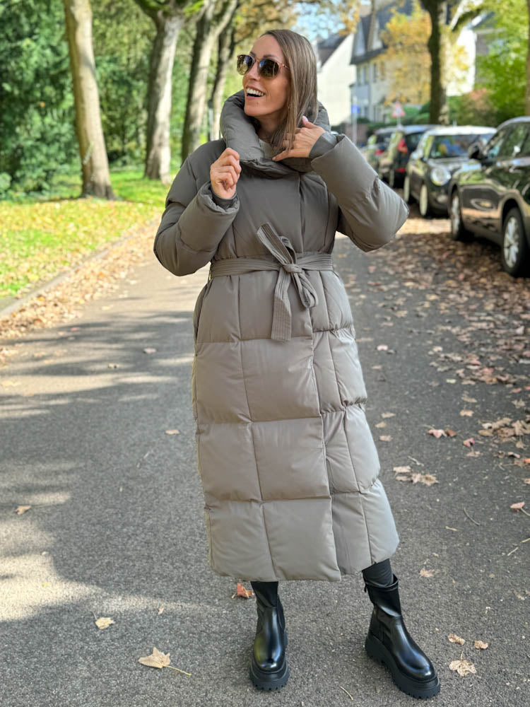 Wintermantel Damen Grau Mantel Wolle Tailliert Wollmantel Damen