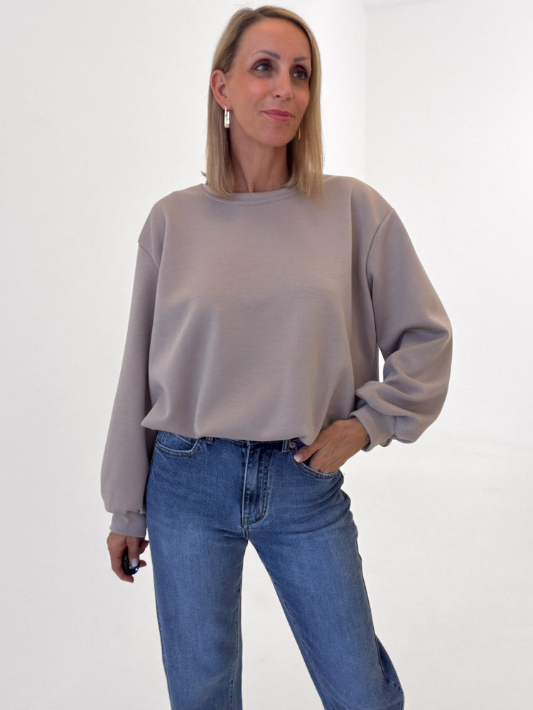 "Piana" weicher Ballonpullover aus Butterstoff - mocca