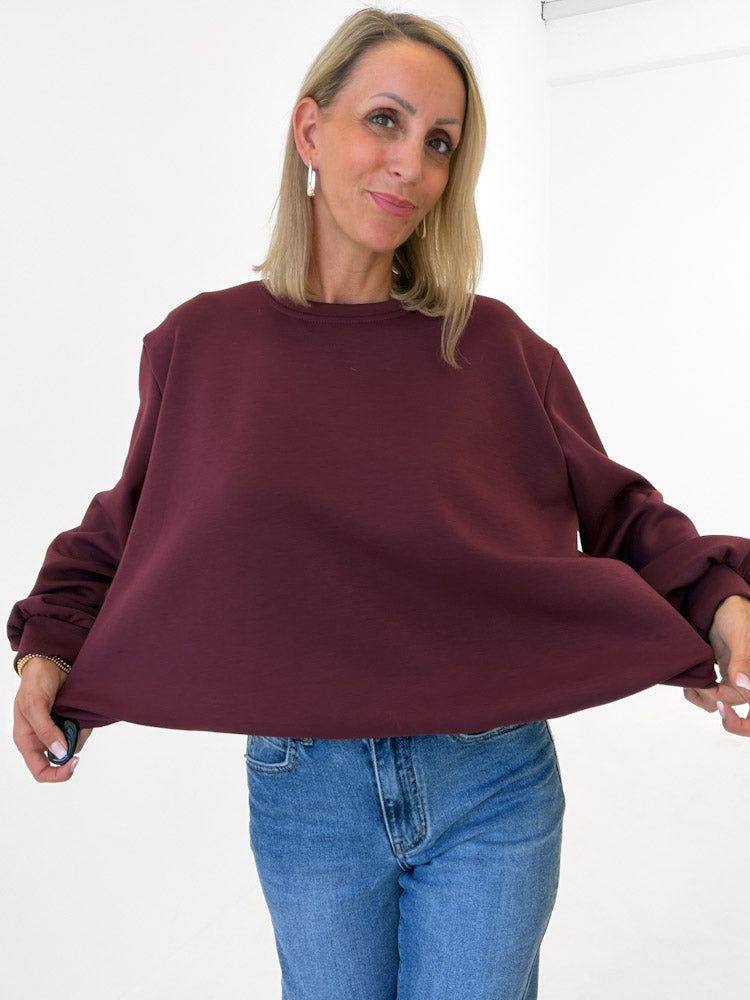 "Piana" weicher Ballonpullover aus Butterstoff - bordeaux
