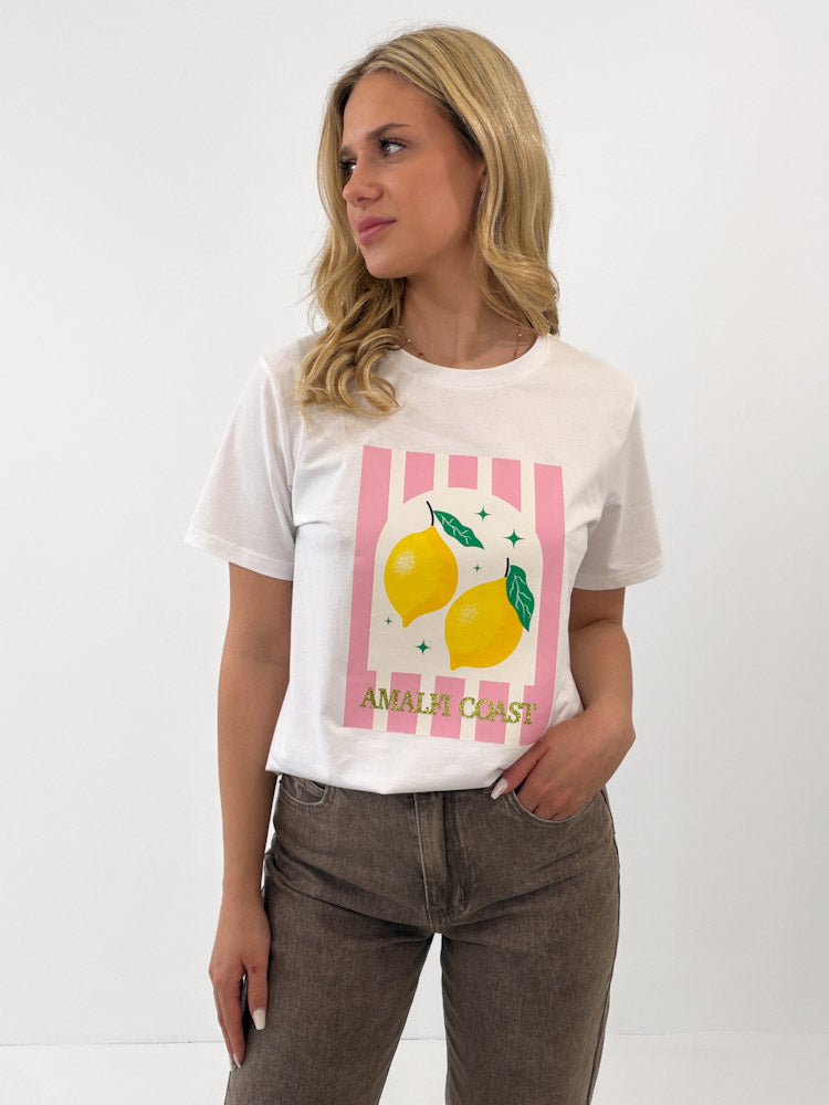 "Amalfi Coast" tolles Shirt mit Statement - weiß/rosa