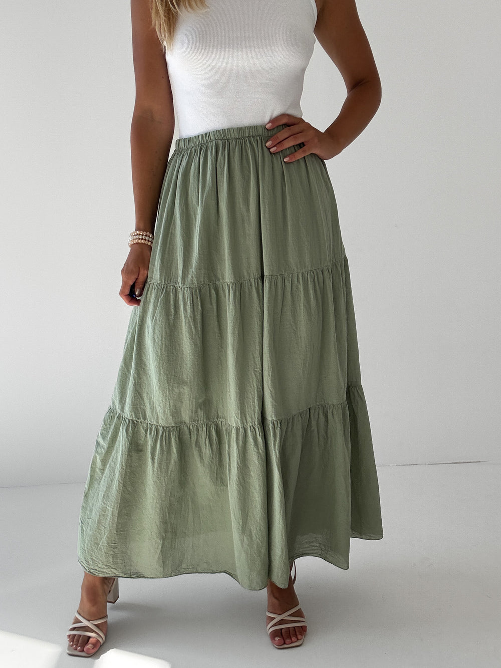 "Lune Skirt" langer Rock aus Baumwolle - matcha grün