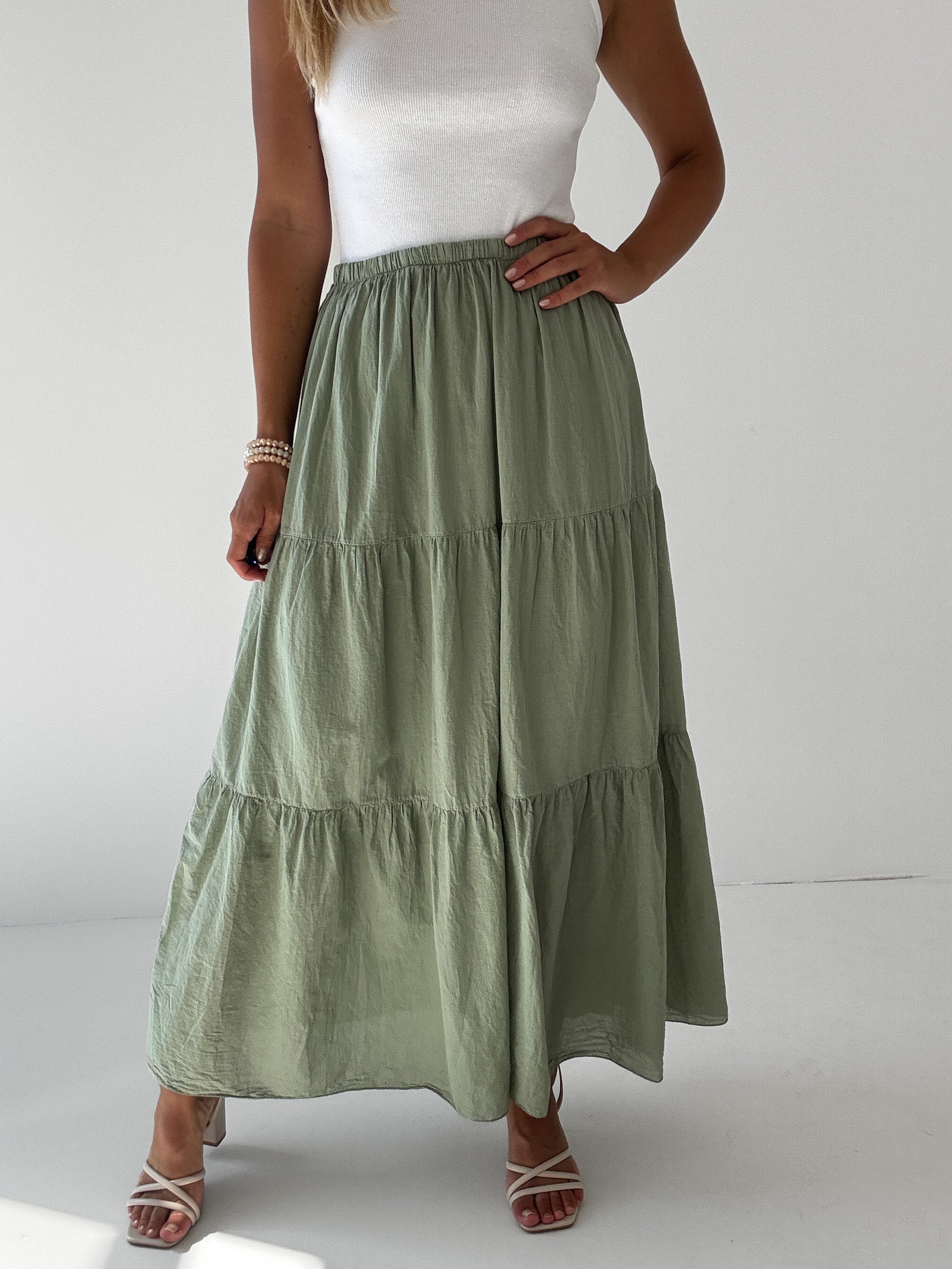 "Lune Skirt" langer Rock aus Baumwolle - matcha grün