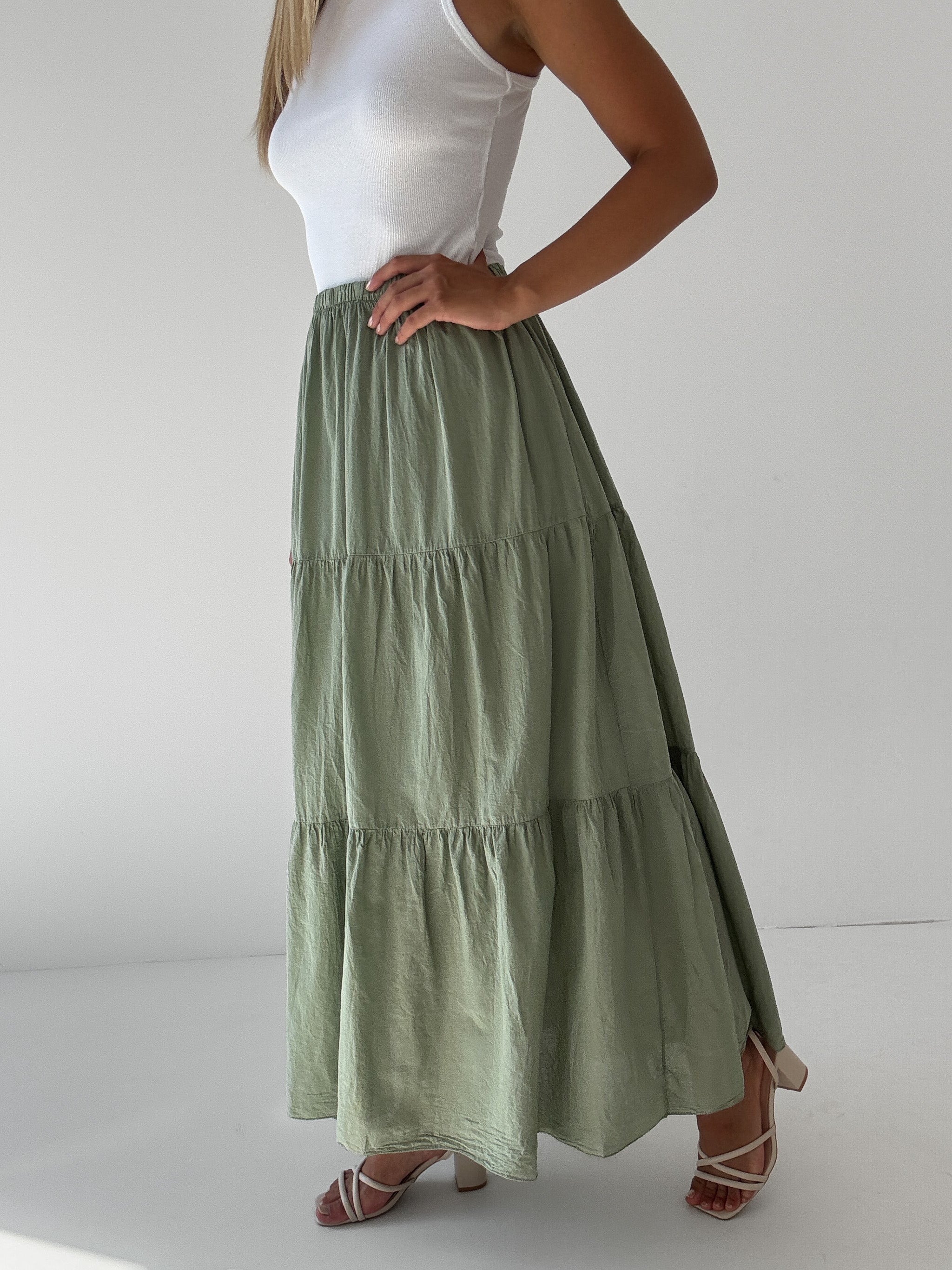 "Lune Skirt" langer Rock aus Baumwolle - matcha grün