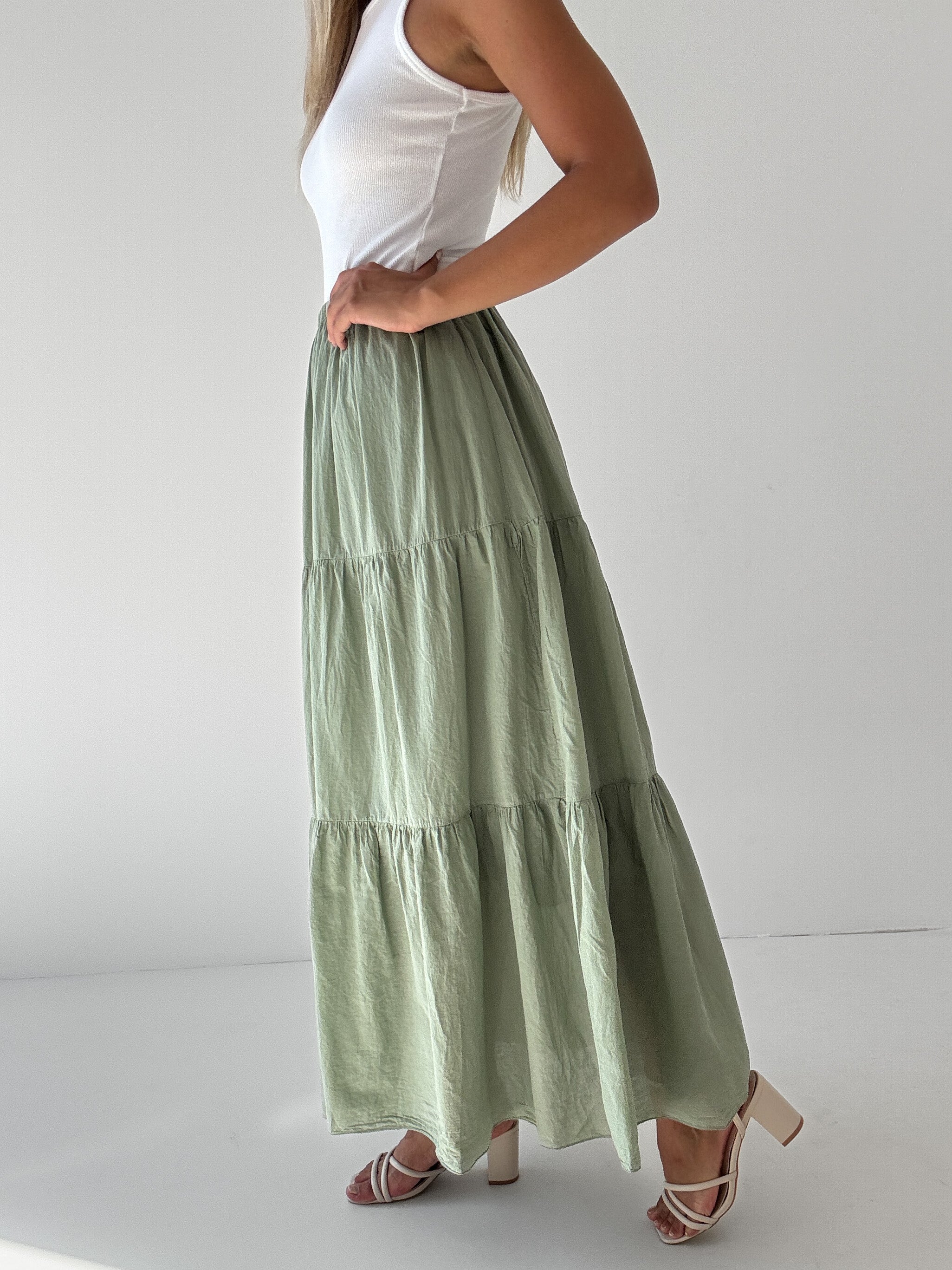 "Lune Skirt" langer Rock aus Baumwolle - matcha grün