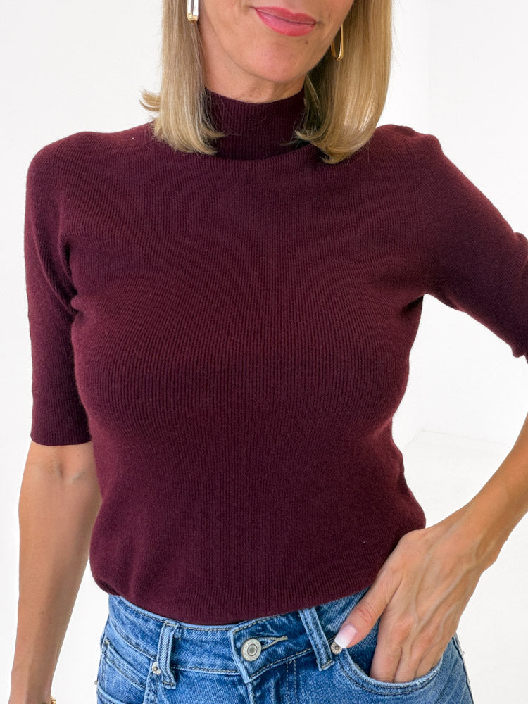 "Bellara" Pulli mit Turtleneck aus Viscose & Lana Wolle - bordeaux