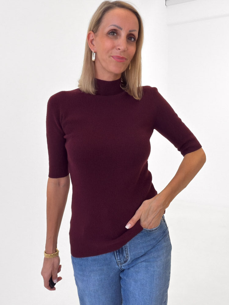 "Bellara" Pulli mit Turtleneck aus Viscose & Lana Wolle - bordeaux