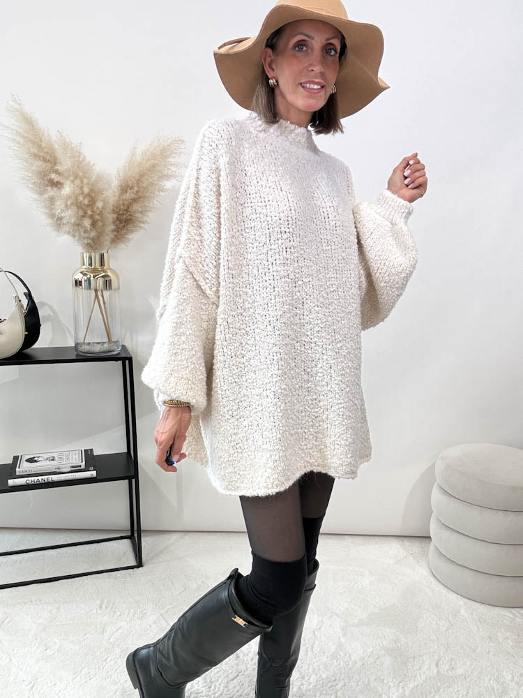 "Bouclé" kuscheliger Oversize Pulli - creme