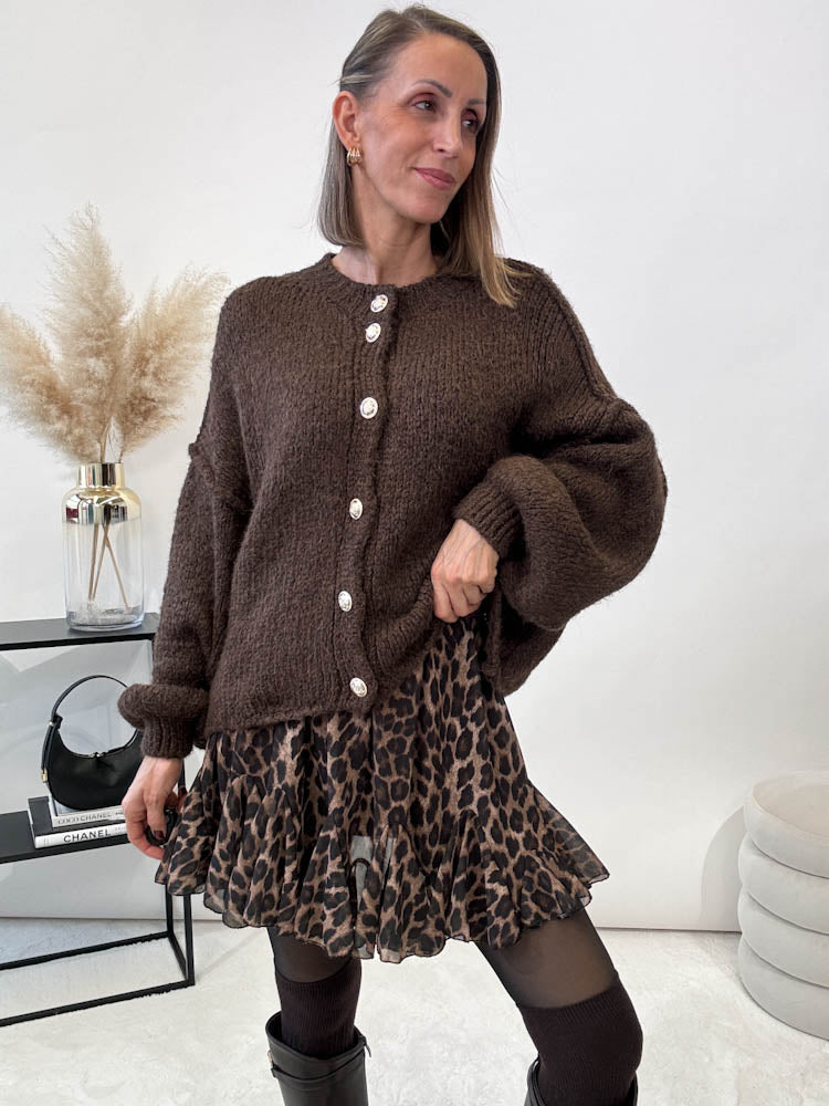 "Cozy Button Mini" kuscheliger Cardigan -dunkel braun