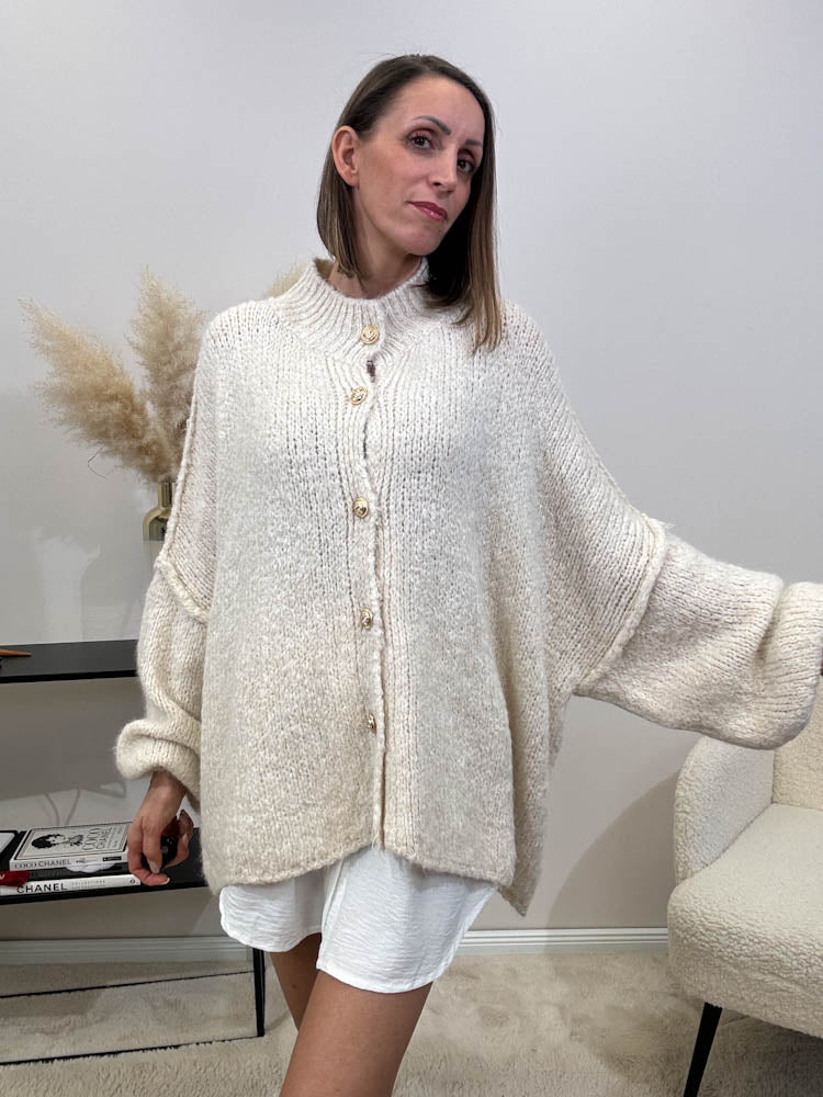 "Cozy Button" kuscheliger Oversize Cardigan - creme