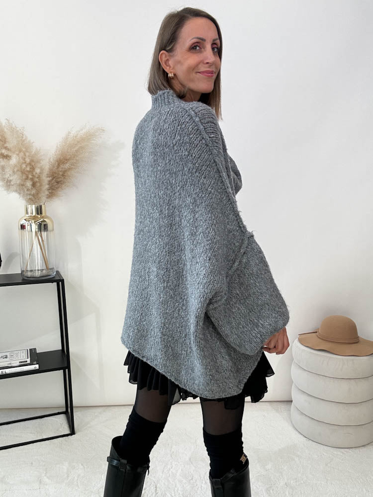 "Cozy Button" kuscheliger Oversize Cardigan - grau