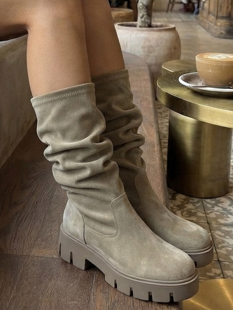 "Elina" hoher Stiefel zum Stulpen - taupe