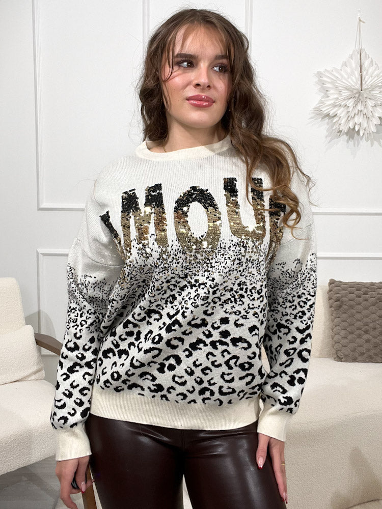 "Amour Leo" Pullover aus Viscose - beige